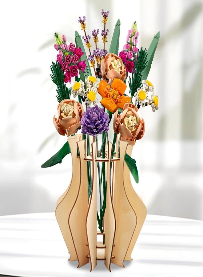 Calidaka Vase for Le-go Flowers Wooden Puzzle Vase for Flower Bouquet Building Flower Vases Display Stand for Le-go Flowers (Color:Wood) - Image 4